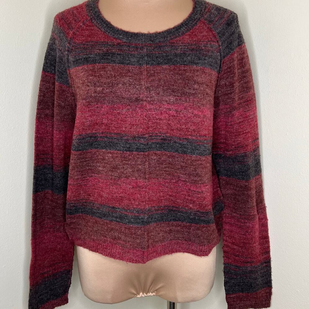 Prana Wool Blend Sweater XL Women Red Stripe Knit Raglan Sleeve Crew Neck Jumper